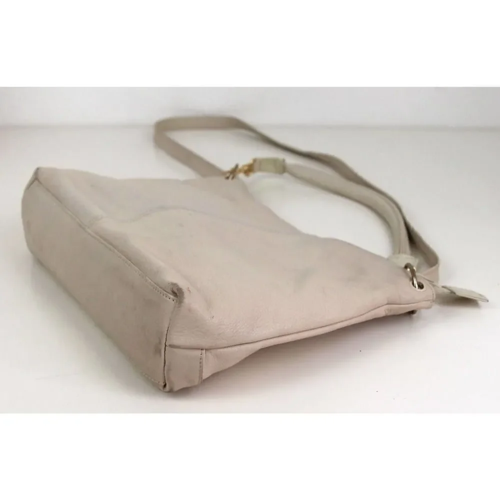 GIANI BERNINI CREAM WHITE GENUINE LEATHER SATCHEL SHOULDER BAG HANDBAG PURSE
